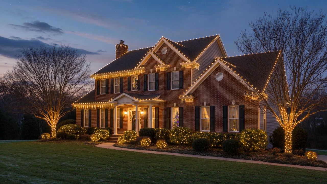 Holiday lighting on a home